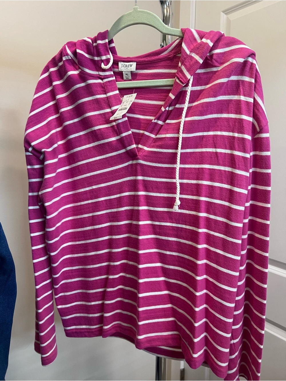 J. Crew Fuchsia and White Striped Hooded Pullover